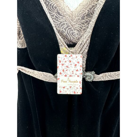 Free People Velvet Dress Drape Front Lace Trimmed Sleeveless Black Pink NWT - Picture 8 of 10